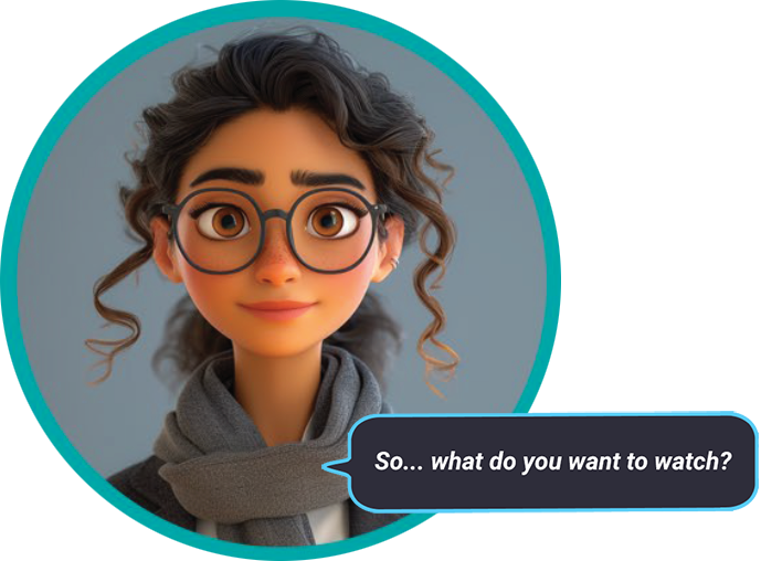 Ava the AI persona behind cineSearch film discovery tool.